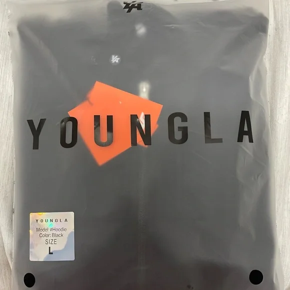 YoungLA Black Hoodie with Bright Orange Tags - Picture 3 of 5